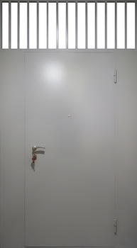 Тамбурная металлическая дверь-перегородка с решетчатой фрамугой и полимерным покрытием Тамбурная металлическая дверь-перегородка с решетчатой фрамугой и полимерным покрытием